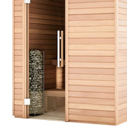 Wooden sauna with glass door on a white background