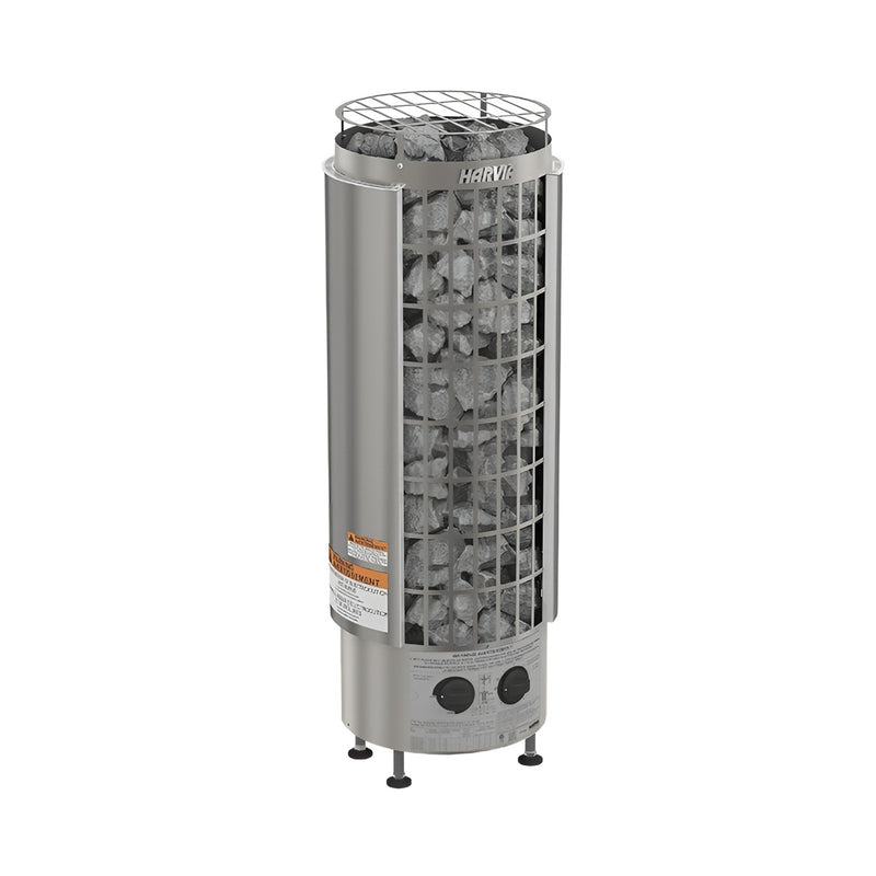 Metal sauna heater with rocks inside on a white background