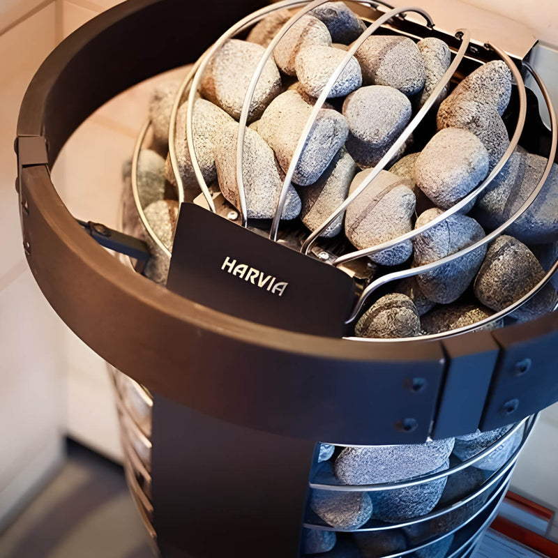 sauna heater with protective flange and rocks