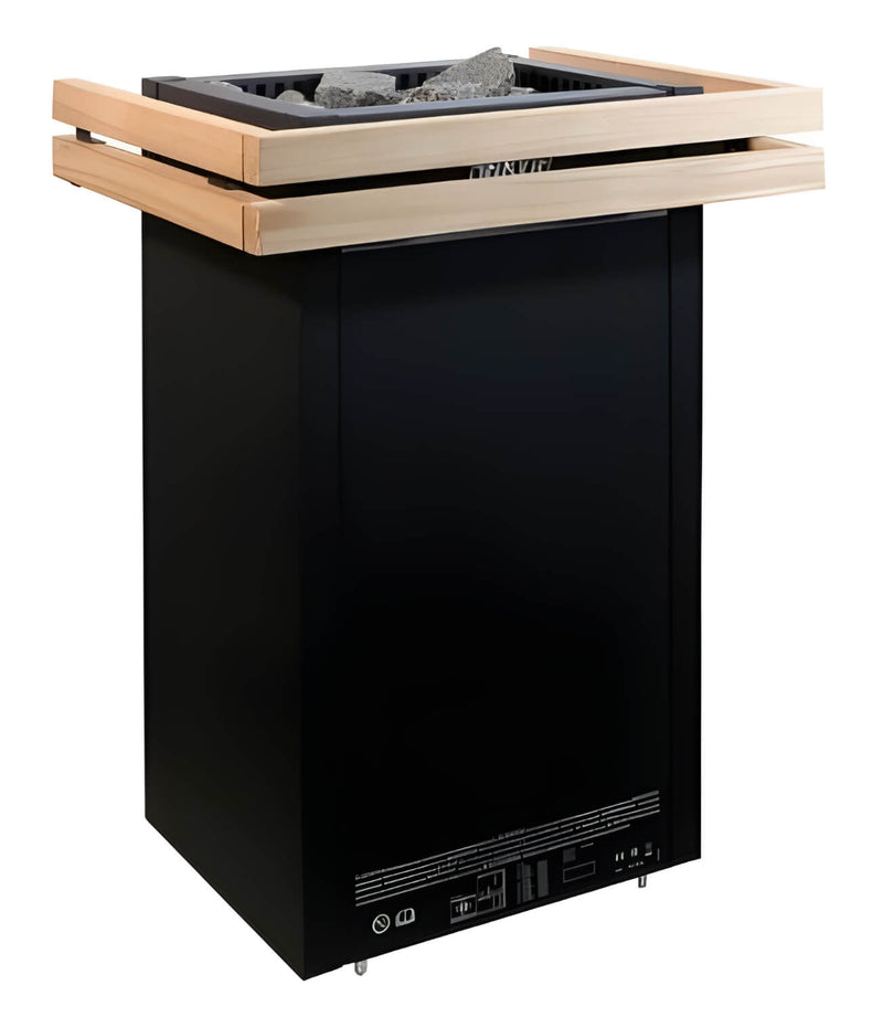 sauna heater with protective safety rail