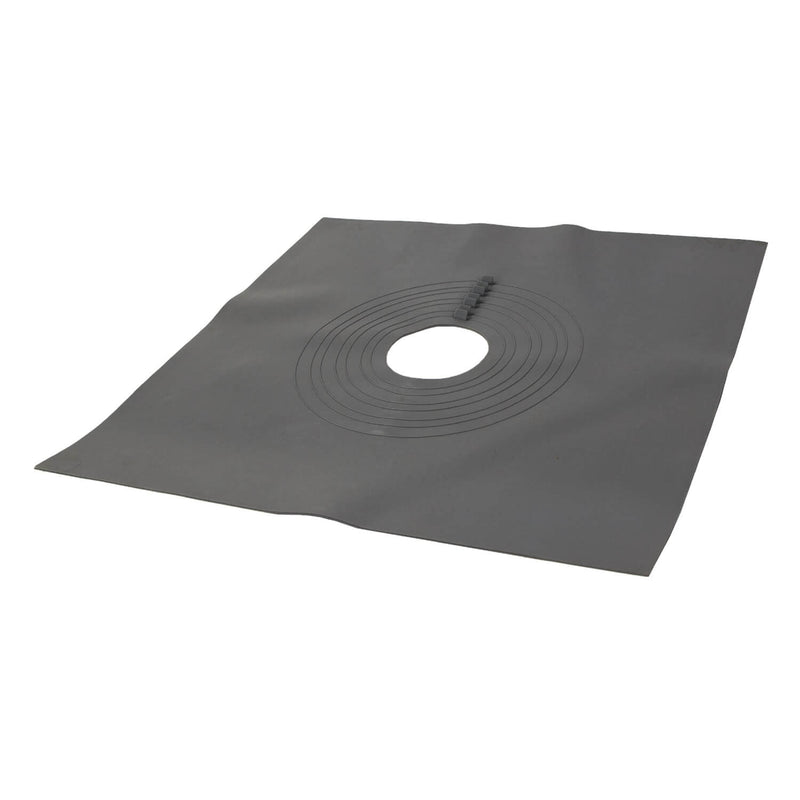 Gray vapor barrier with circular cutout on a white background