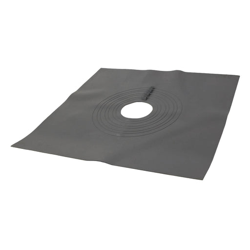 Gray vapor barrier with circular cutout on a white background
