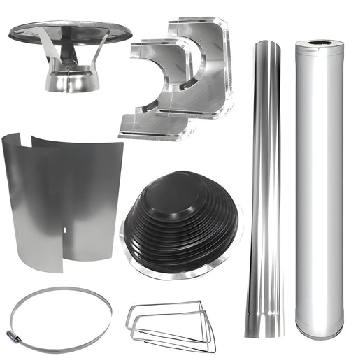 Collection of metal sauna heater parts on a white background