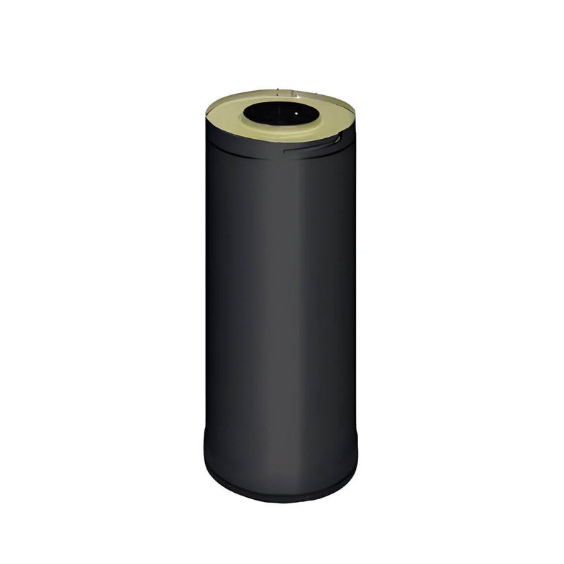 Black cylindrical object with a gold top on a white background