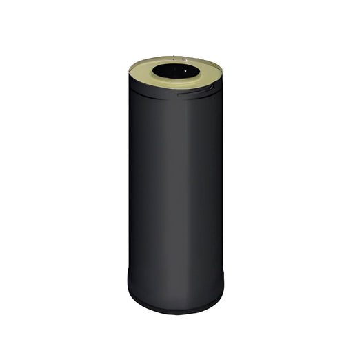 Black cylindrical object with a gold top on a white background