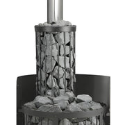 Sauna stone holder with metal chimney on a white background