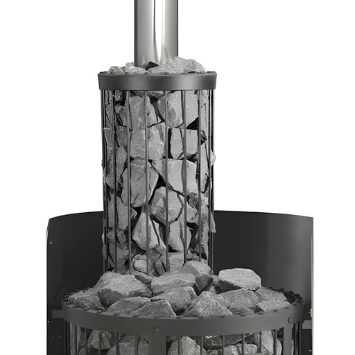 Sauna stone holder with metal chimney on a white background