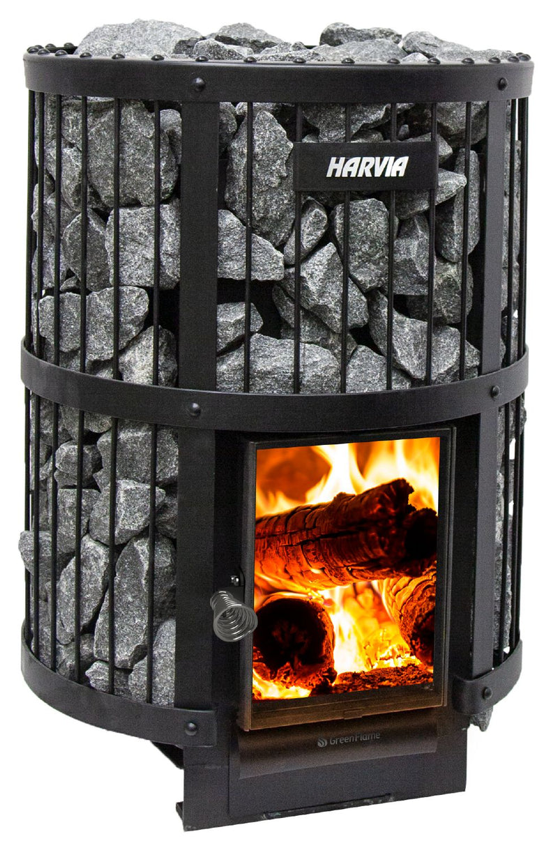 Harvia sauna heater with visible brand logo on a white background