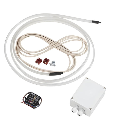 Electrical cable kit with connectors and a control box on a white background