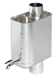 Metallic water heater with a cylindrical design on a white background