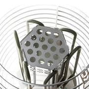 Metal grater with a perforated design on a white background